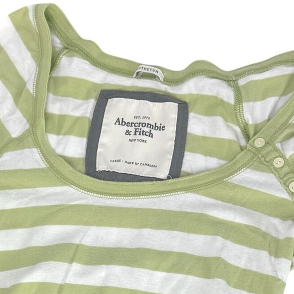 Abercrombie & Fitch Y2K Vtg Striped LS Bella Swan Top Green White Womens Large - Picture 3 of 9